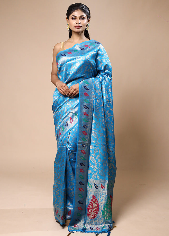 Blue Dupion Silk Saree With Blouse Piece Buy Cheap Find Great