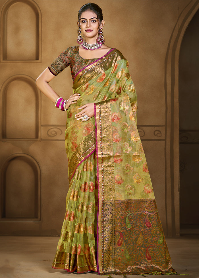 Light Green Organza Saree With Blouse Piece Best Place Cheap Pice