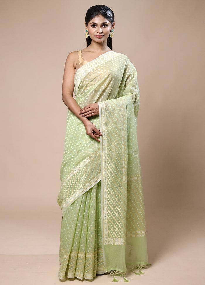 Green Kora Silk Saree With Blouse Piece Cheap Discount Sale