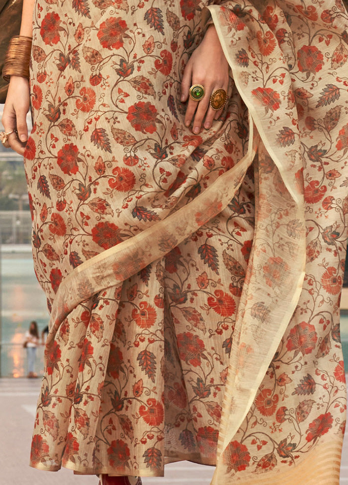 Cream Spun Silk Saree With Blouse Piece In China Sale Online