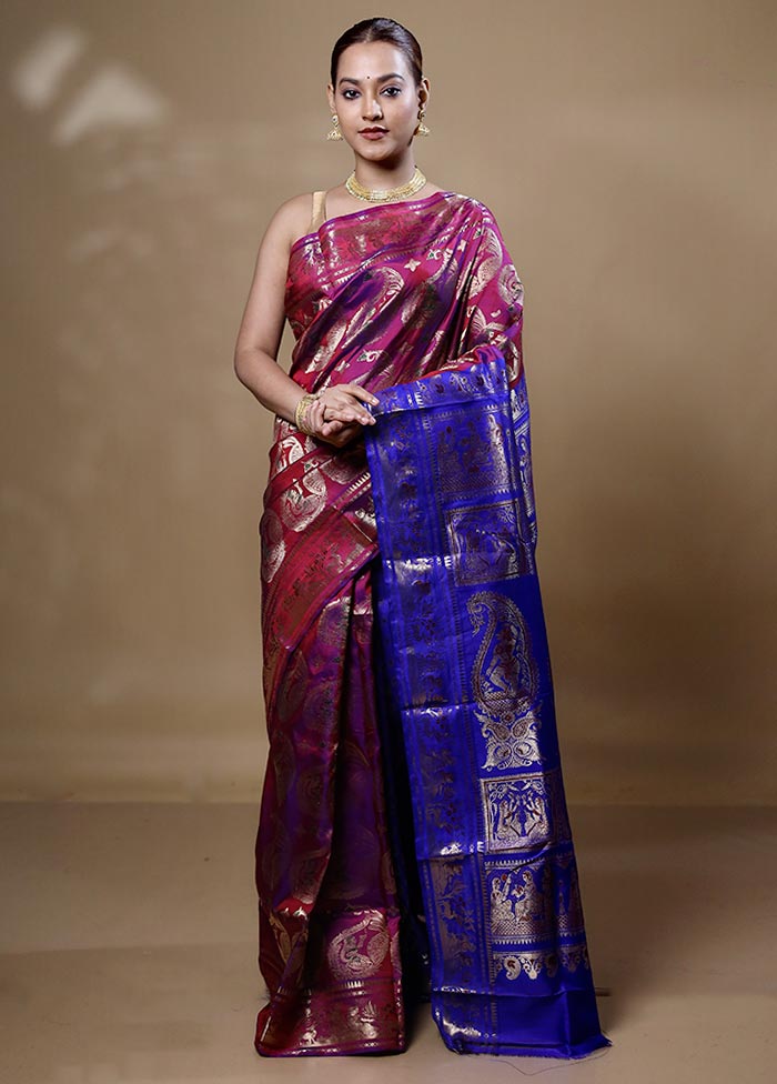 Magenta Handloom Baluchari Pure Silk Saree With Blouse Piece Cheap Online Store