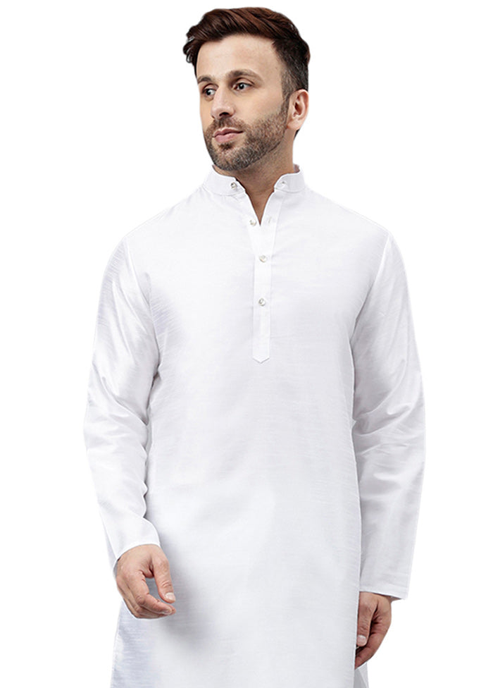 White Dupion Silk Solid Kurta How Much