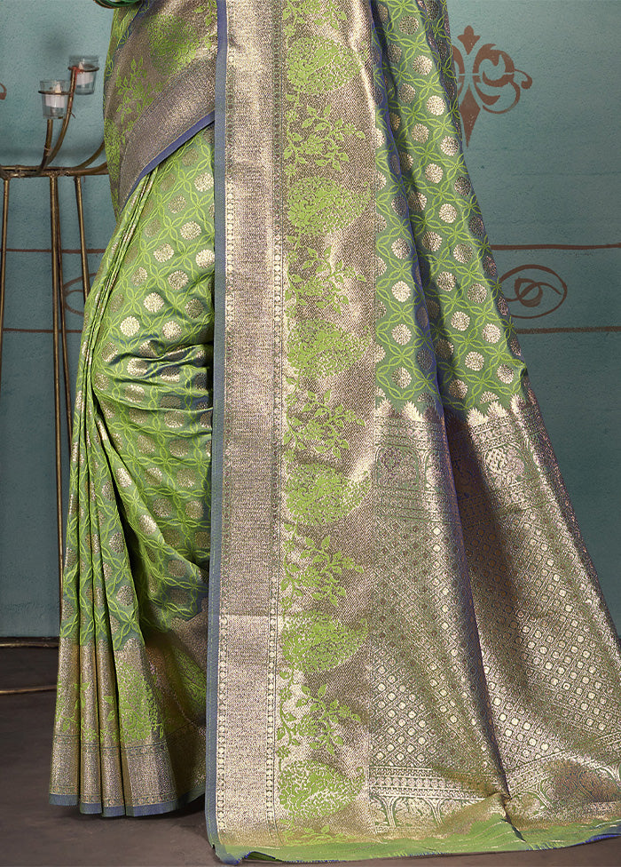 Green Spun Silk Saree With Blouse Piece Great Deals Sale Online