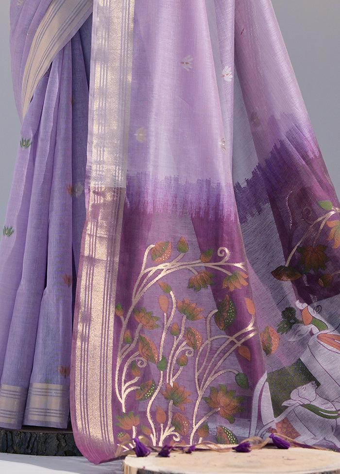 Lavender Pure Cotton Saree With Blouse Piece Clearance Great Deals