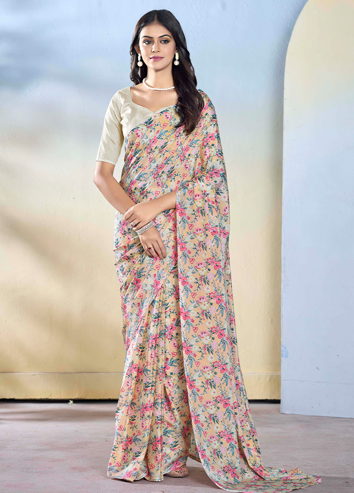 Off White Georgette Saree With Blouse Piece Cheap Sale 2025 Unisex