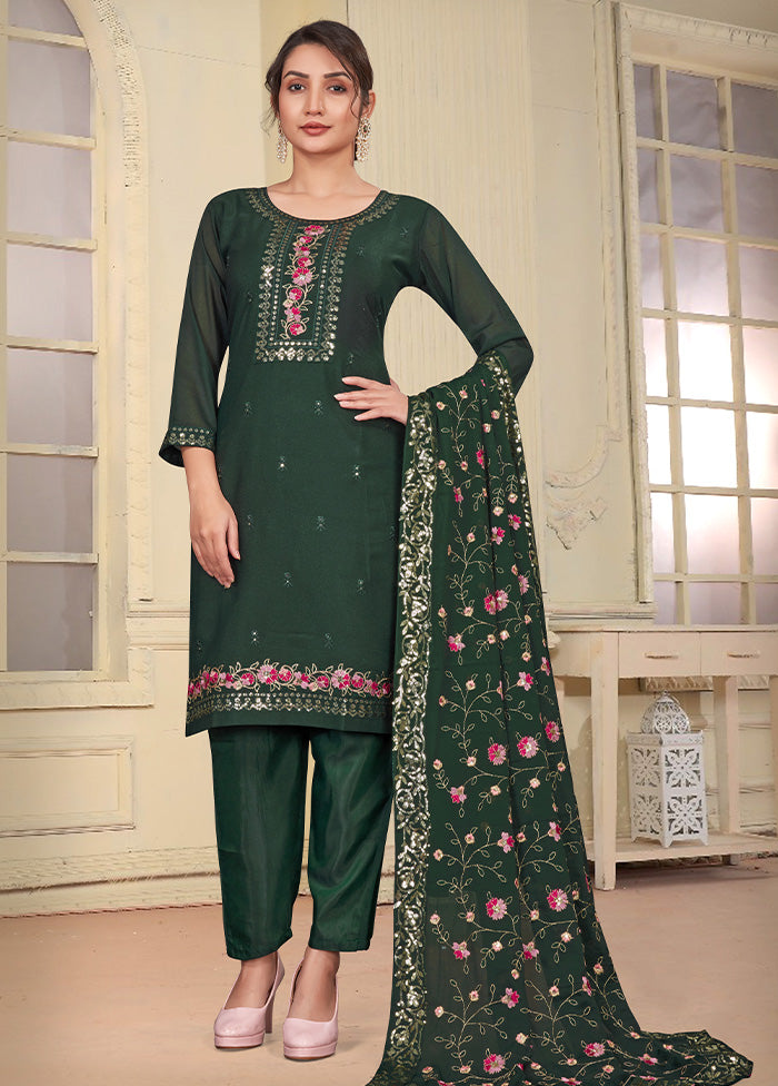 3 Pc Green Readymade Georgette Suit Set 2025 New