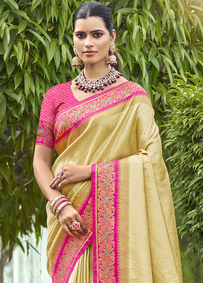 Beige Dupion Silk Saree With Blouse Piece Free Shipping Big Discount