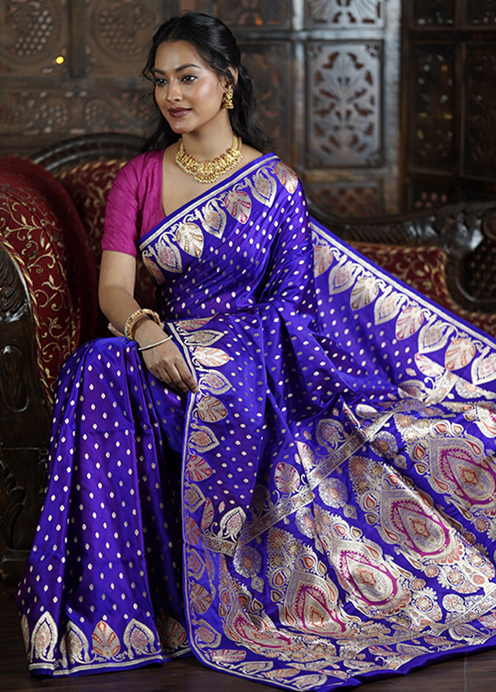 Purple Handloom Banarasi Pure Silk Saree With Blouse Piece Buy Cheap Best Sale