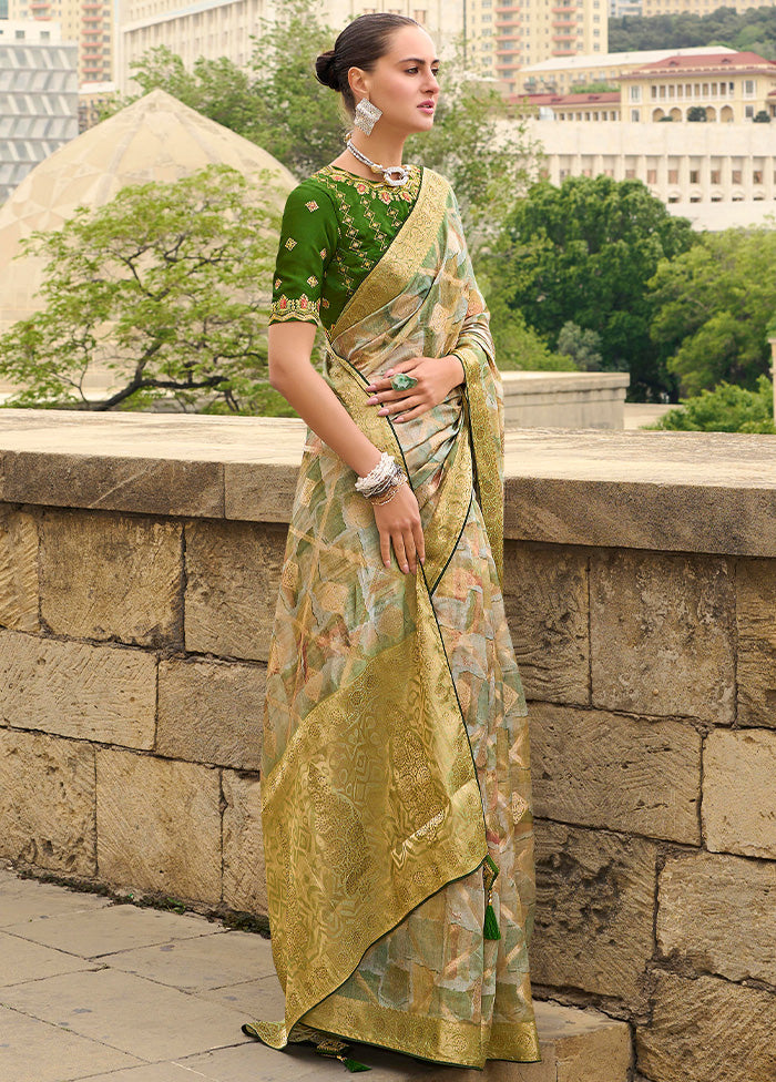 Green Spun Silk Saree With Blouse Piece Sale High Quality