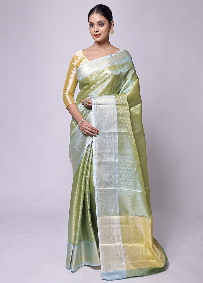 Green Tissue Silk Saree With Blouse Piece Best Sale Online