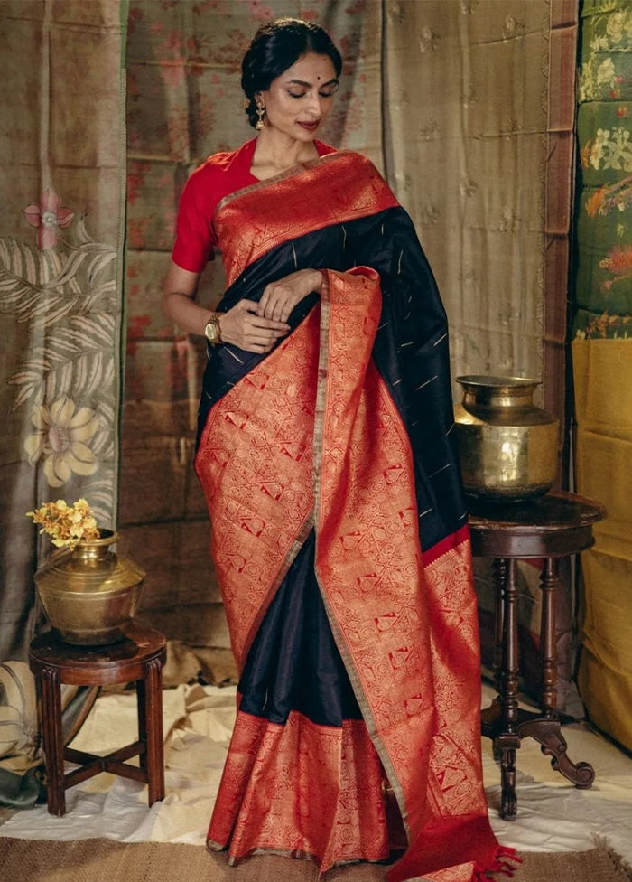 Black Banarasi Silk Saree With Blouse Piece Free Shipping Best Pices