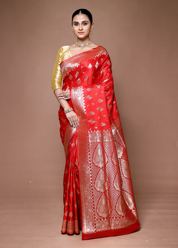 Red Banarasi Silk Saree With Blouse Piece Best Place Sale Online