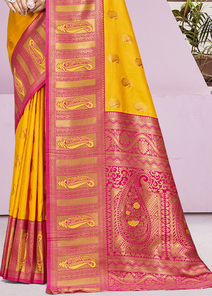 Yellow Dupion Silk Saree With Blouse Piece Buy Cheap Authentic