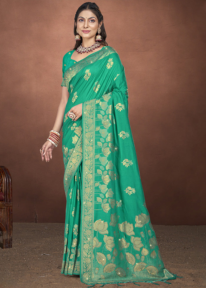 Green Spun Silk Saree With Blouse Piece Clearance Pick A Best