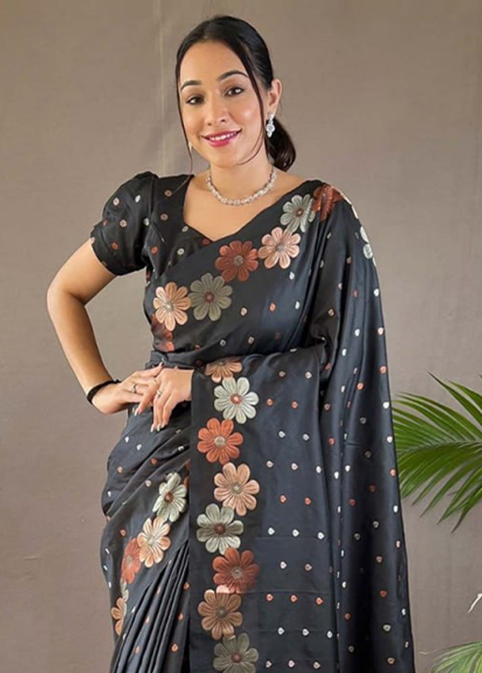 Black Banarasi Silk Saree With Blouse Piece Purchase Cheap Pice