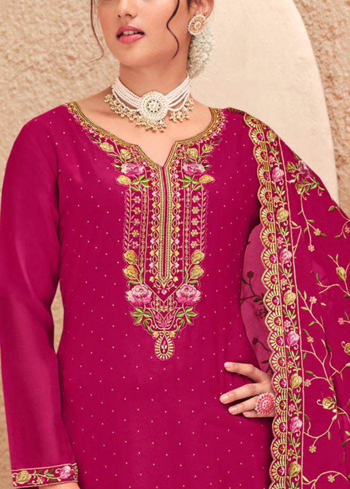 3 Pc Pink Semi Stitched Georgette Suit Set Outlet Supply