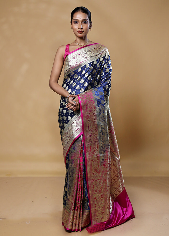 Blue Banarasi Silk Saree With Blouse Piece Fashionable Cheap Pice