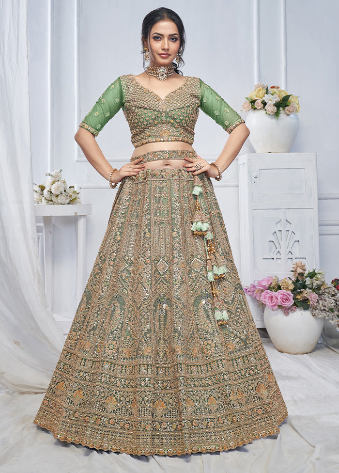 3 Pc Green Net Semi Stitched Lehenga Set Online Shop From China