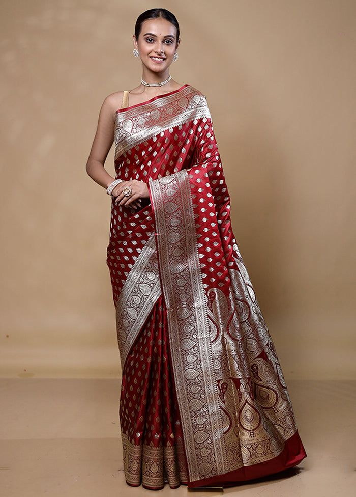 Maroon Banarasi Silk Saree With Blouse Piece Pay With Paypal Online