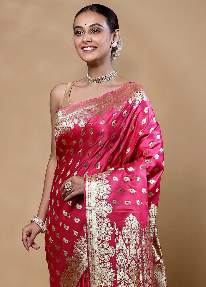 Pink Banarasi Silk Saree With Blouse Piece Cheap With Mastercard