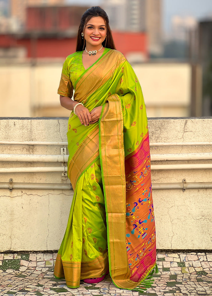 Green Spun Silk Saree With Blouse Piece Best Pices Online