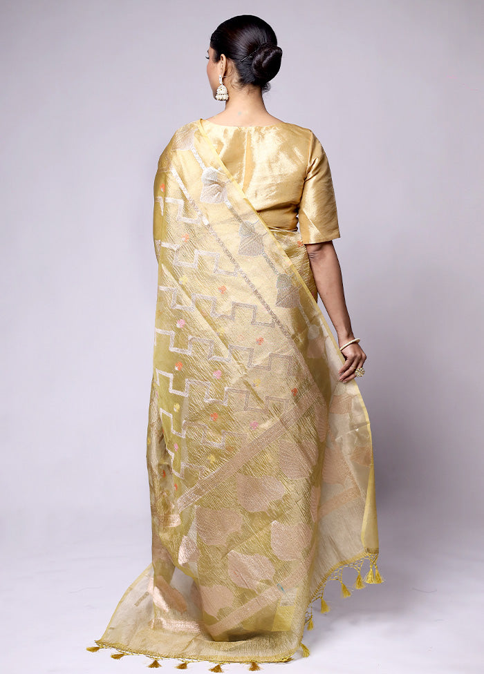 Green Tissue Silk Saree With Blouse Piece 2025 Unisex