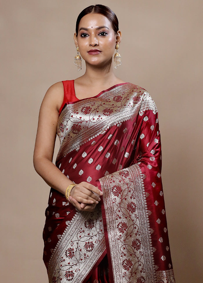 Maroon Banarasi Silk Saree With Blouse Piece Cheap Sale Footlocker Finishline