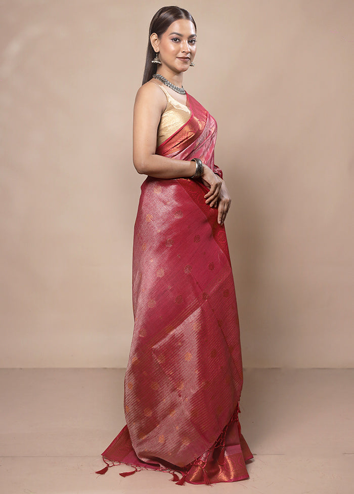 Red Tissue Silk Saree With Blouse Piece For Sale Free Shipping