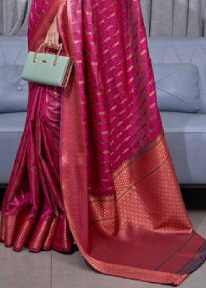 Pink Banarasi Silk Saree With Blouse Piece Discount Get To Buy