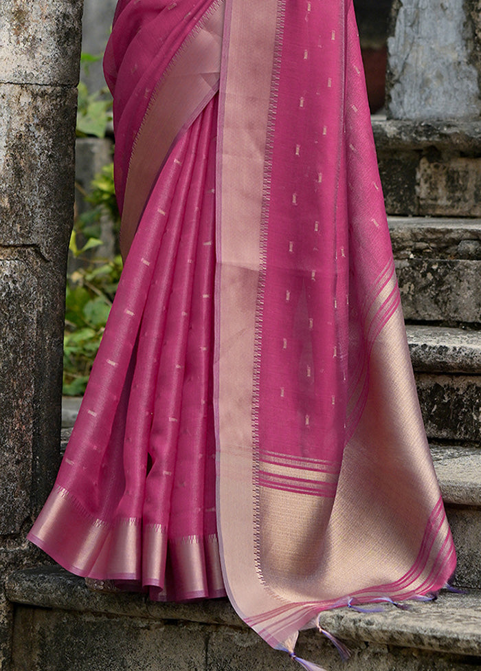 Pink Tussar Silk Saree With Blouse Piece Countdown Package