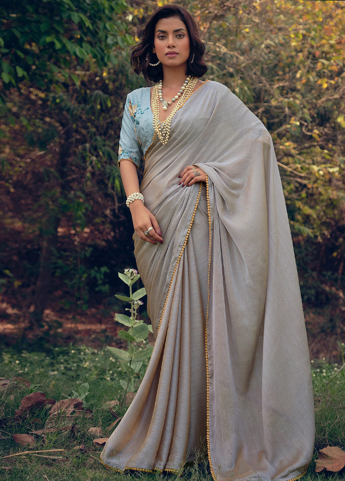 Grey Dupion Silk Saree With Blouse Piece Cheap Sale From China