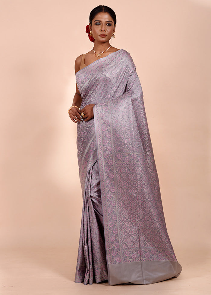 Grey Jamewar Silk Saree With Blouse Piece Countdown Package Cheap Pice