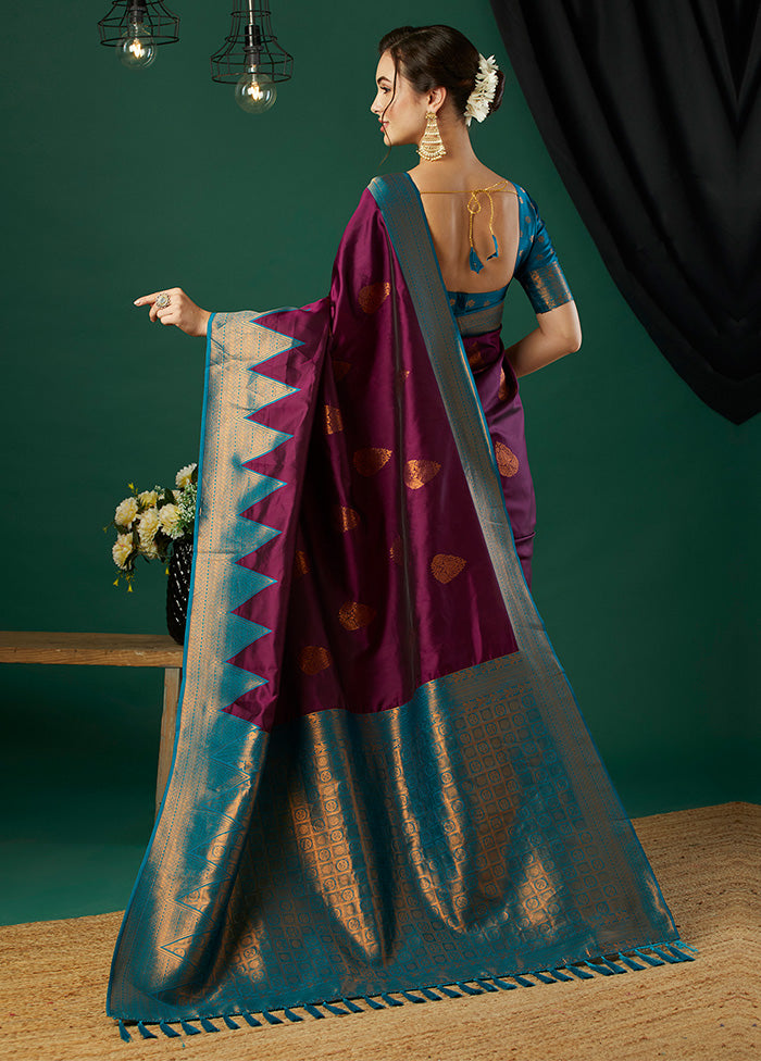 Wine Banarasi Silk Saree With Blouse Piece Footlocker Pictures Sale Online