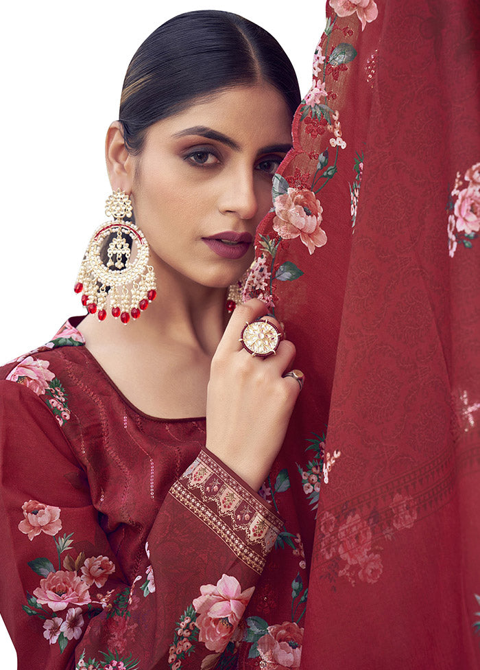 3 Pc Red Unstitched Silk Suit Set Popular Cheap Online