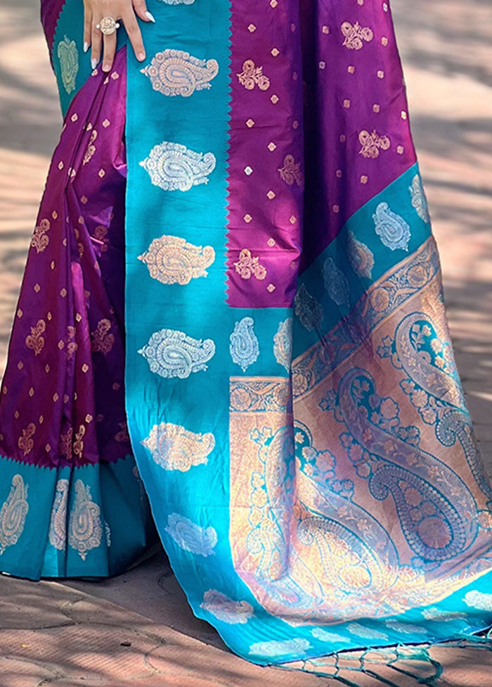 Purple Spun Silk Saree With Blouse Piece Buy Cheap Footlocker