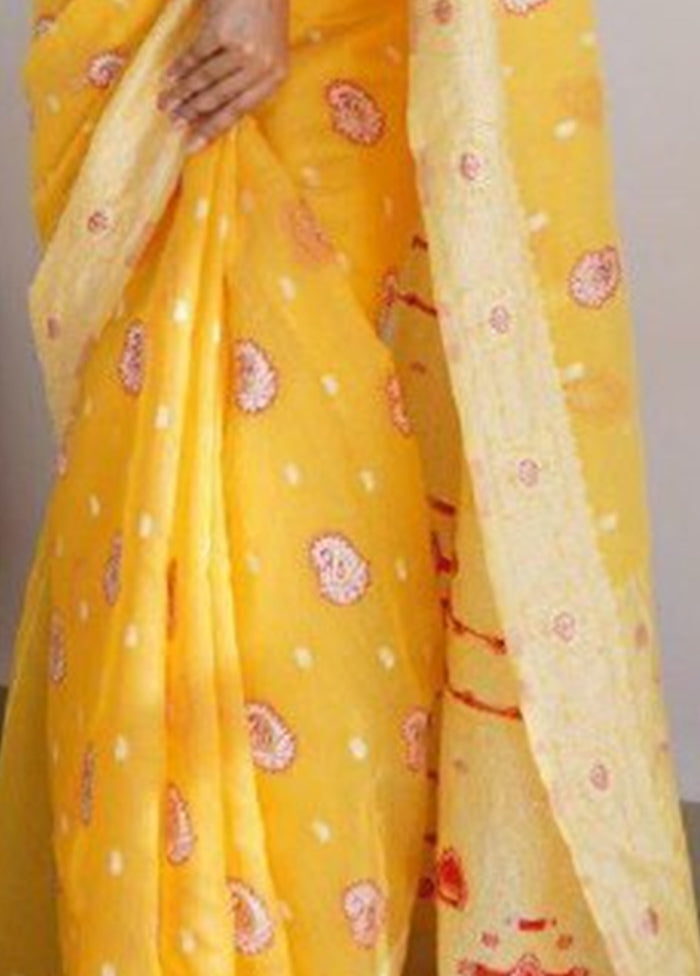 Yellow Cotton Saree With Blouse Piece Buy Cheap Many Kinds Of