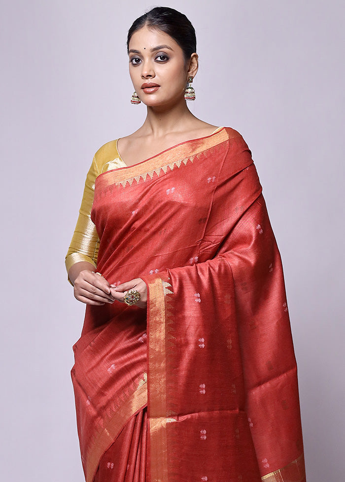 Red Tussar Silk Saree With Blouse Piece Outlet Cheap Quality