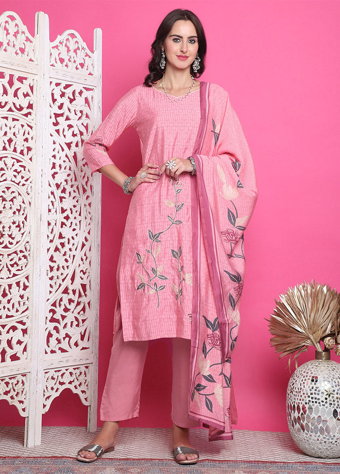 3 Pc Pink Unstitched Silk Suit Set Clearance Pictures