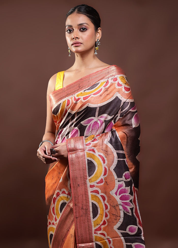 Multicolor Printed Pure Silk Saree Without Blouse Piece Sale Purchase