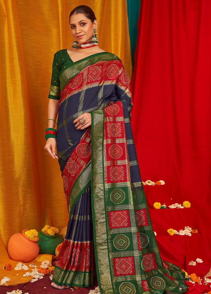 Navy Blue Tussar Silk Saree With Blouse Piece Free Shipping Outlet