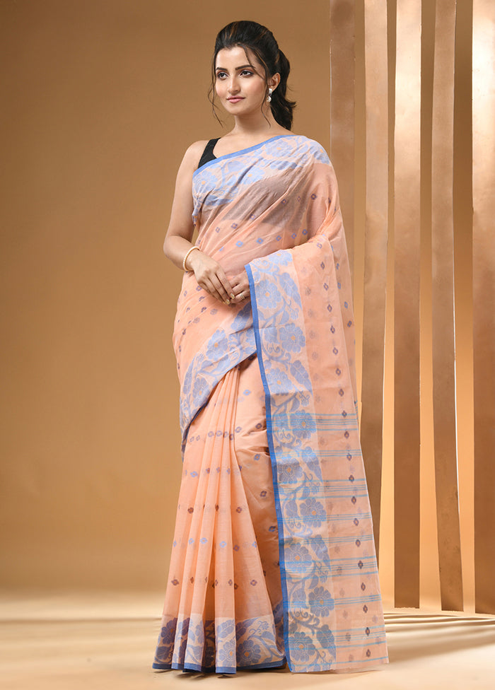 Peach Cotton Woven Work Saree Without Blouse Piece Discount 2025 New