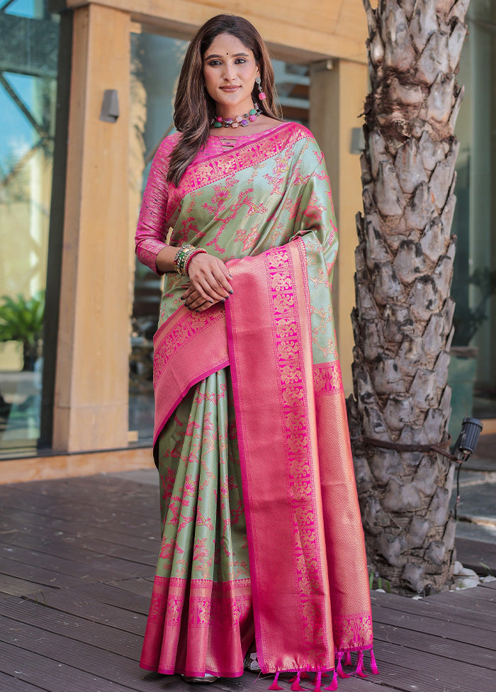 Pista Green Spun Silk Saree With Blouse Piece Latest Collections