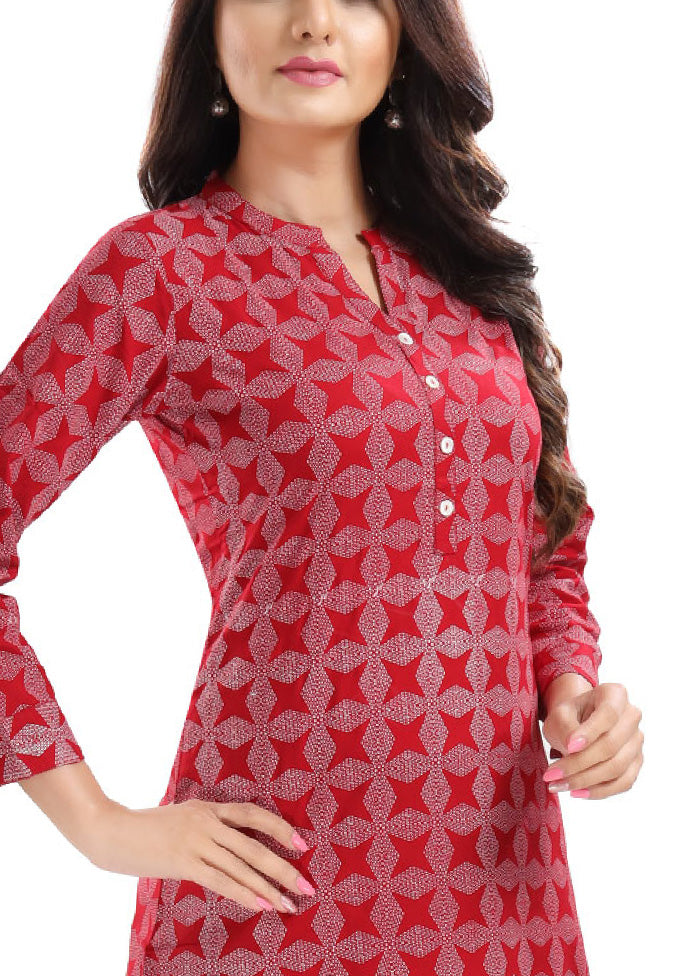 Red Readymade Rayon Short Kurti Discount Wholesale