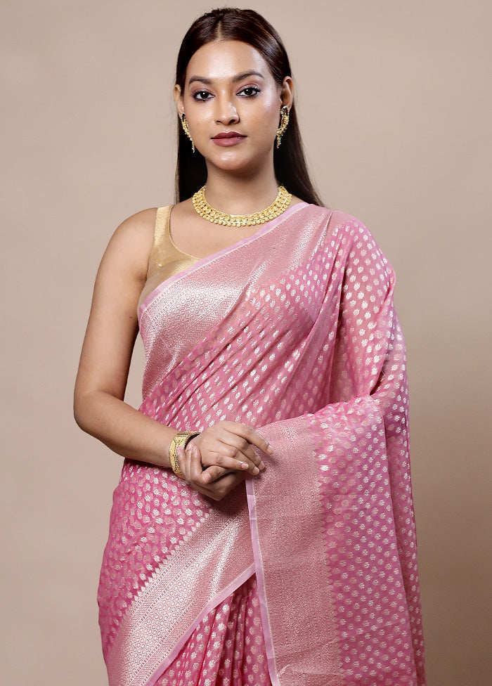 Pink Kora Silk Saree With Blouse Piece Sast Online