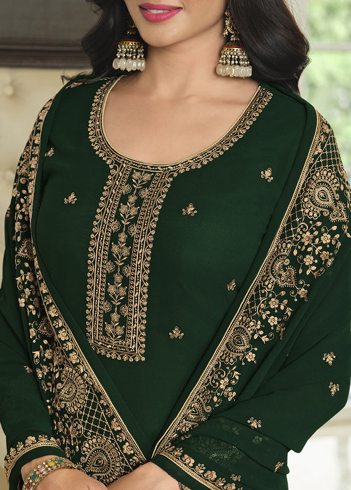 3 Pc Green Semi Stitched Georgette Suit Set Cheap Sale Online