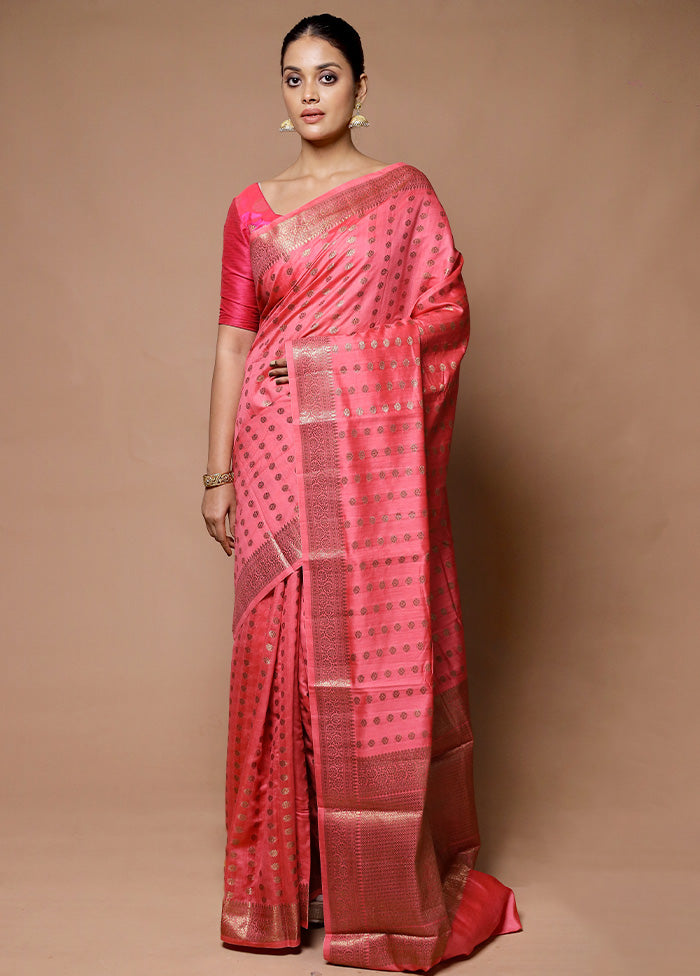 Pink Dupion Silk Saree With Blouse Piece New Arrival For Sale