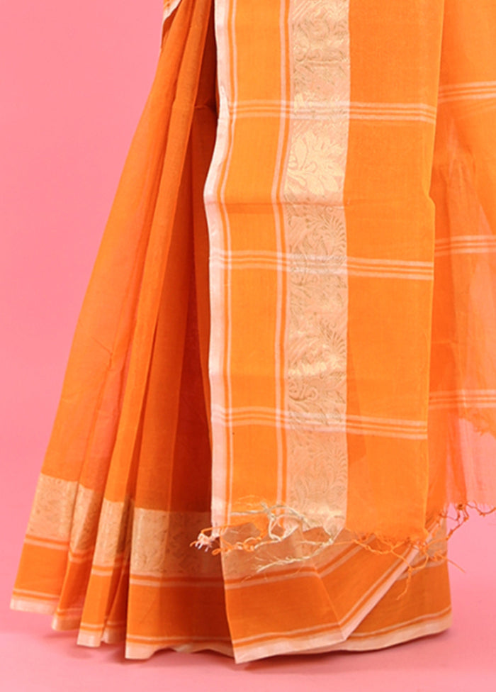 Orange Cotton Woven Work Saree Without Blouse Piece Online Cheap Quality