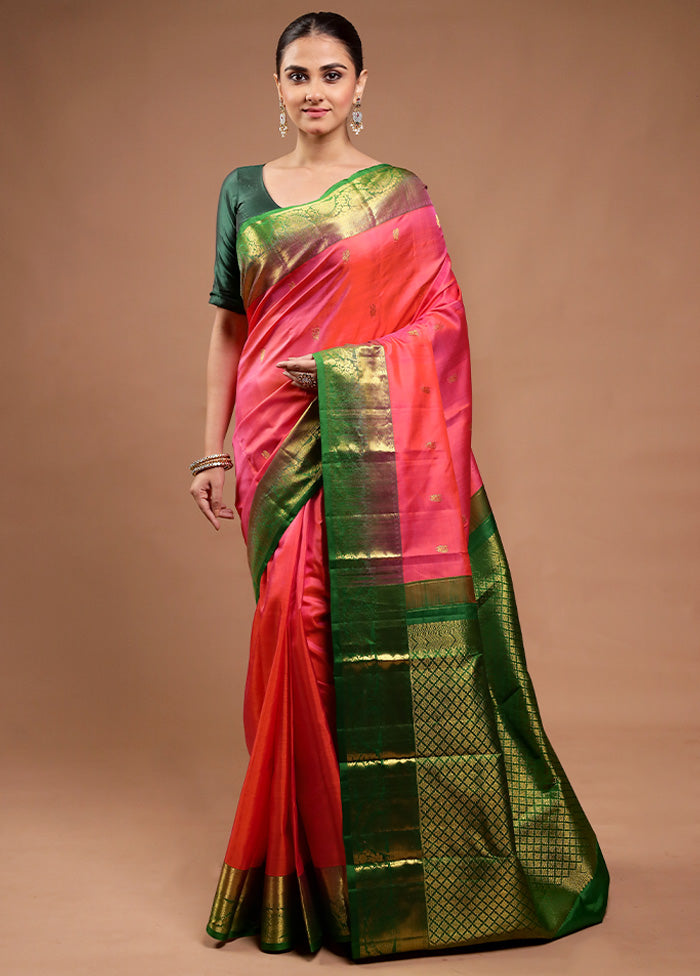 Pink Handloom Kanchipuram Pure Silk Saree With Blouse Piece Sale Cheap Pice