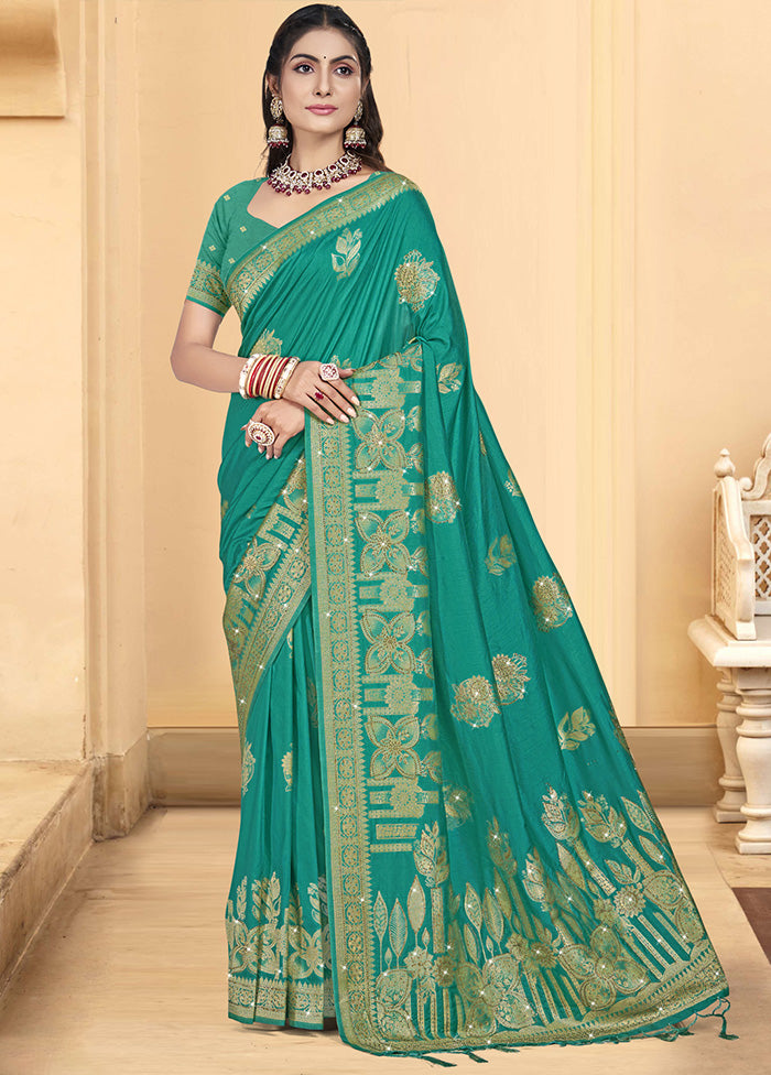 Green Spun Silk Saree With Blouse Piece Cheap Sale Explore