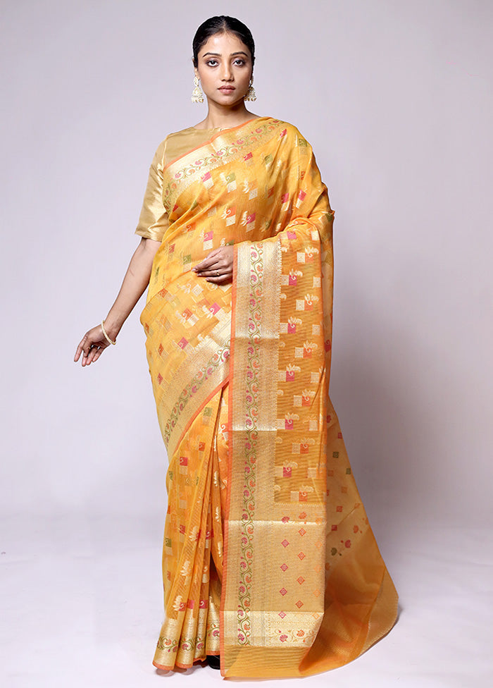 Yellow Kora Silk Saree With Blouse Piece Buy Cheap Buy